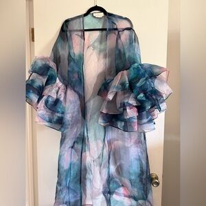 Anthropologie Sheer Pale Blue Iridescent kaftan